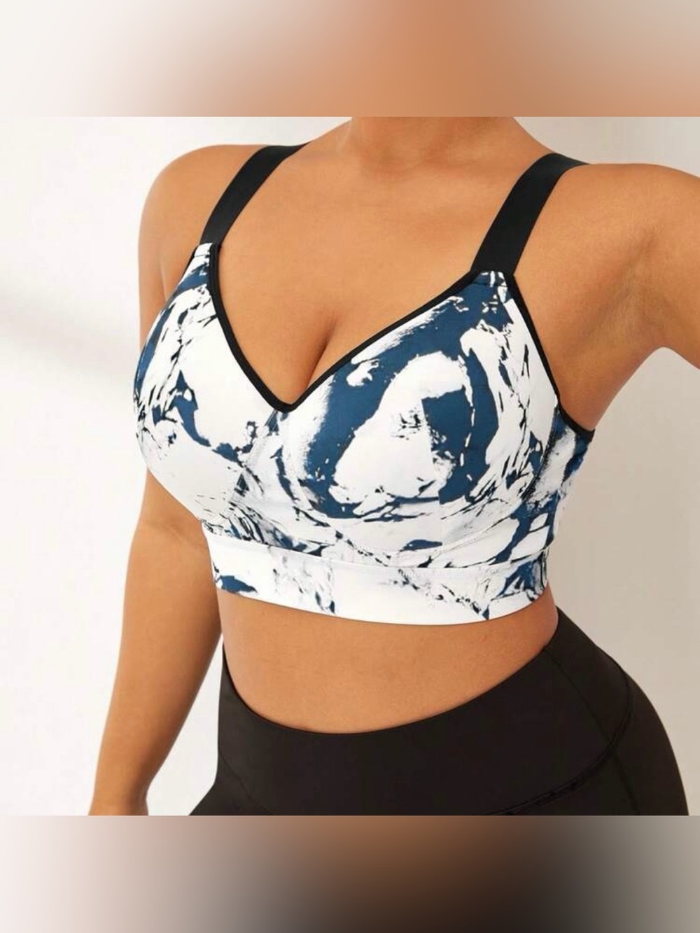 🆕 NEW Without Tags Marbled Blue & White Sports Bra - 2XL